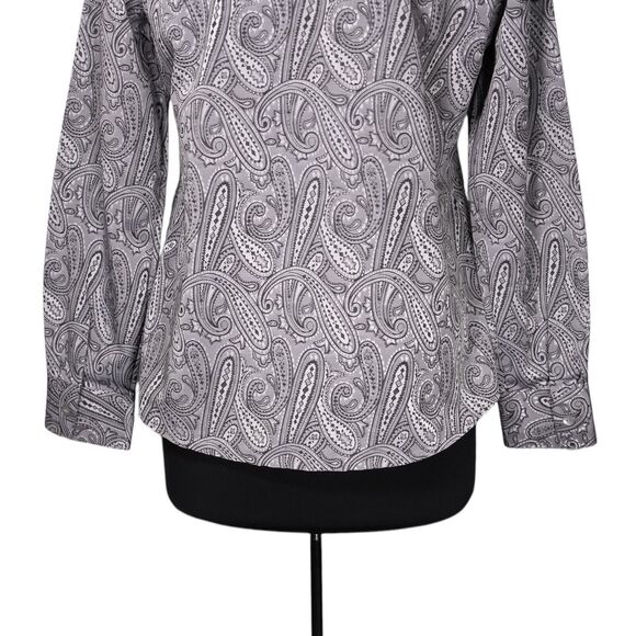 Foxcroft Women's Shirt Button Up Gray Silver Paisley Wrinkle Free Blouse Top 8 - Picture 8 of 9